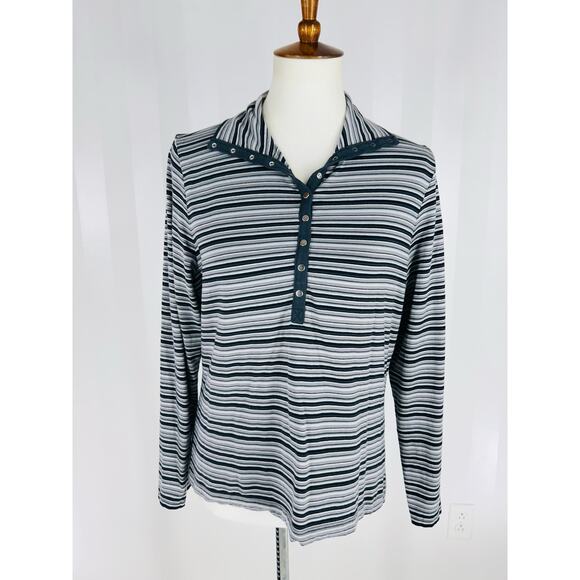 LIZ CLAIBORNE Women’s Gray/Black Striped Top Sz XL - Picture 1 of 10